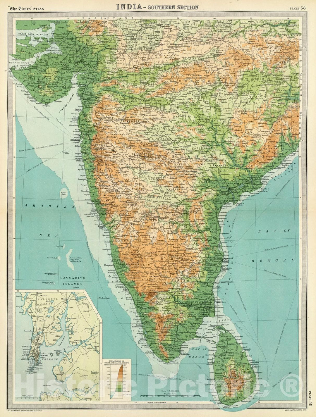 Historic Map : 1922 India - southern section. - Vintage Wall Art