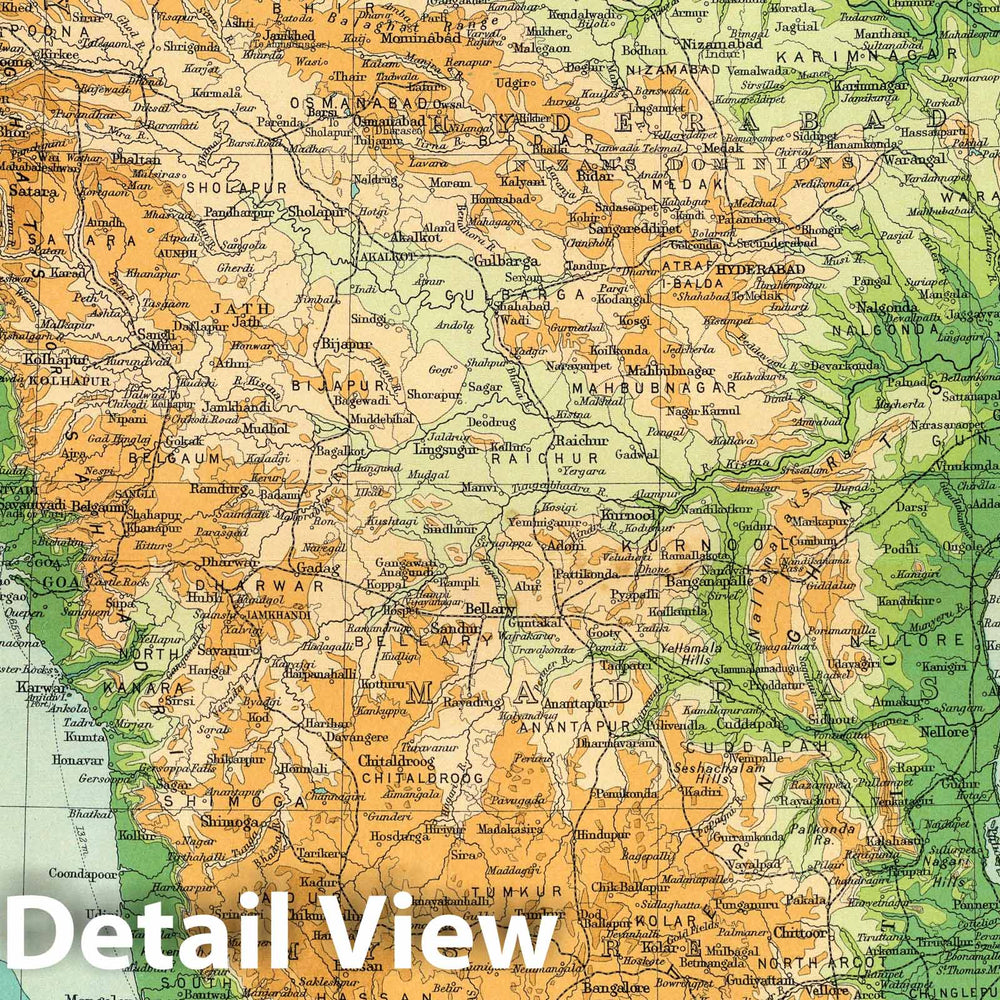 Historic Map : 1922 India - southern section. - Vintage Wall Art