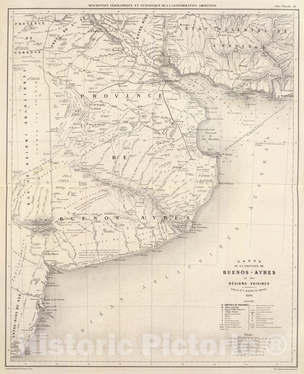 Buenos Aires Province and Surrounding Regions, Argentina 1873 Historical Map Print