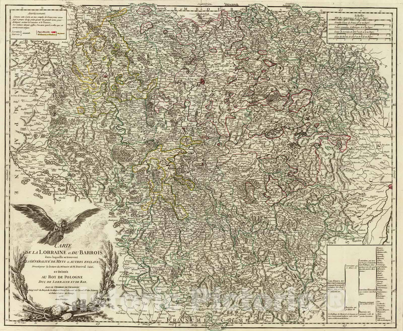 Historic Map : France, 1756 Lorraine, Barrois. , Vintage Wall Art