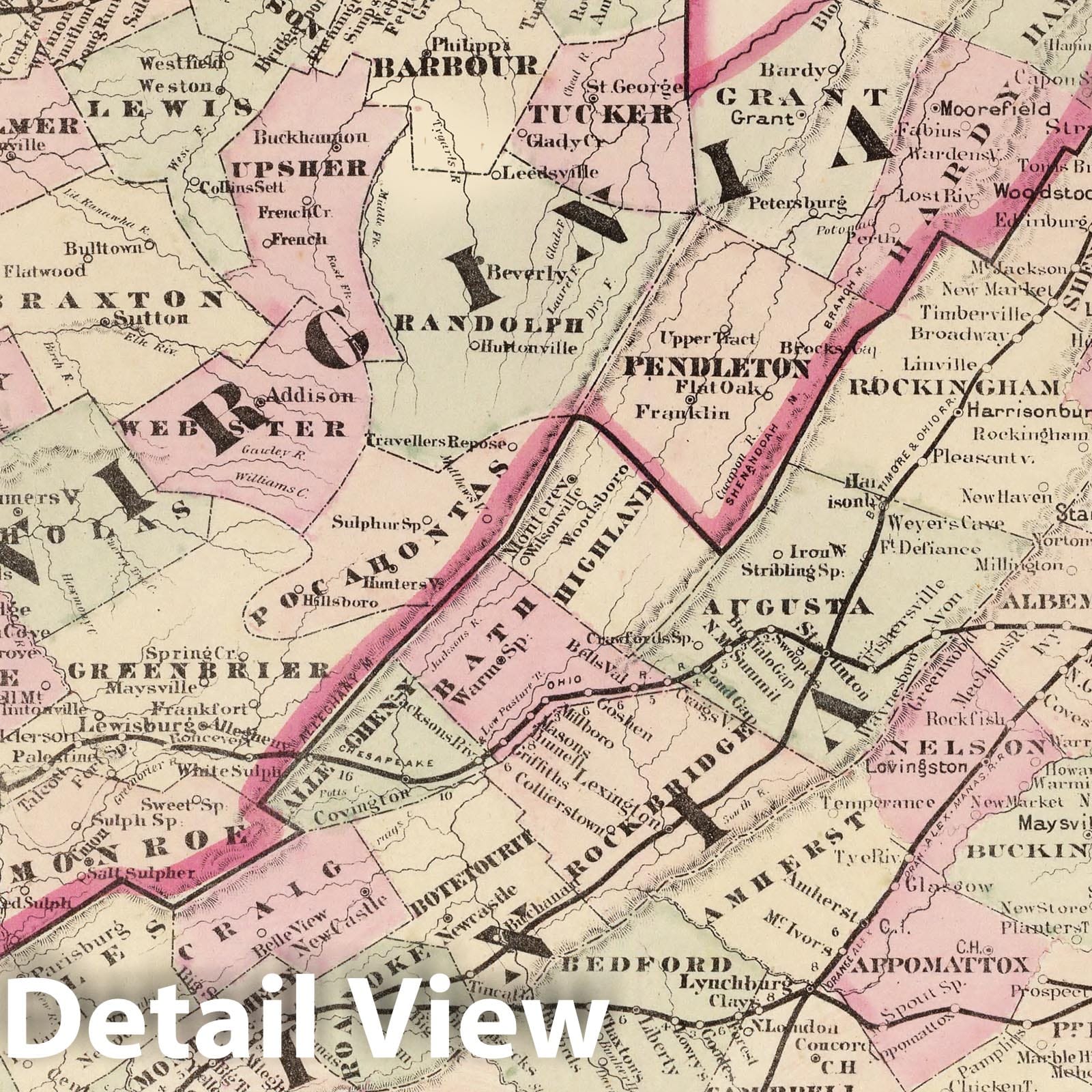 Virginia and West Virginia - Railroad Map, 1875