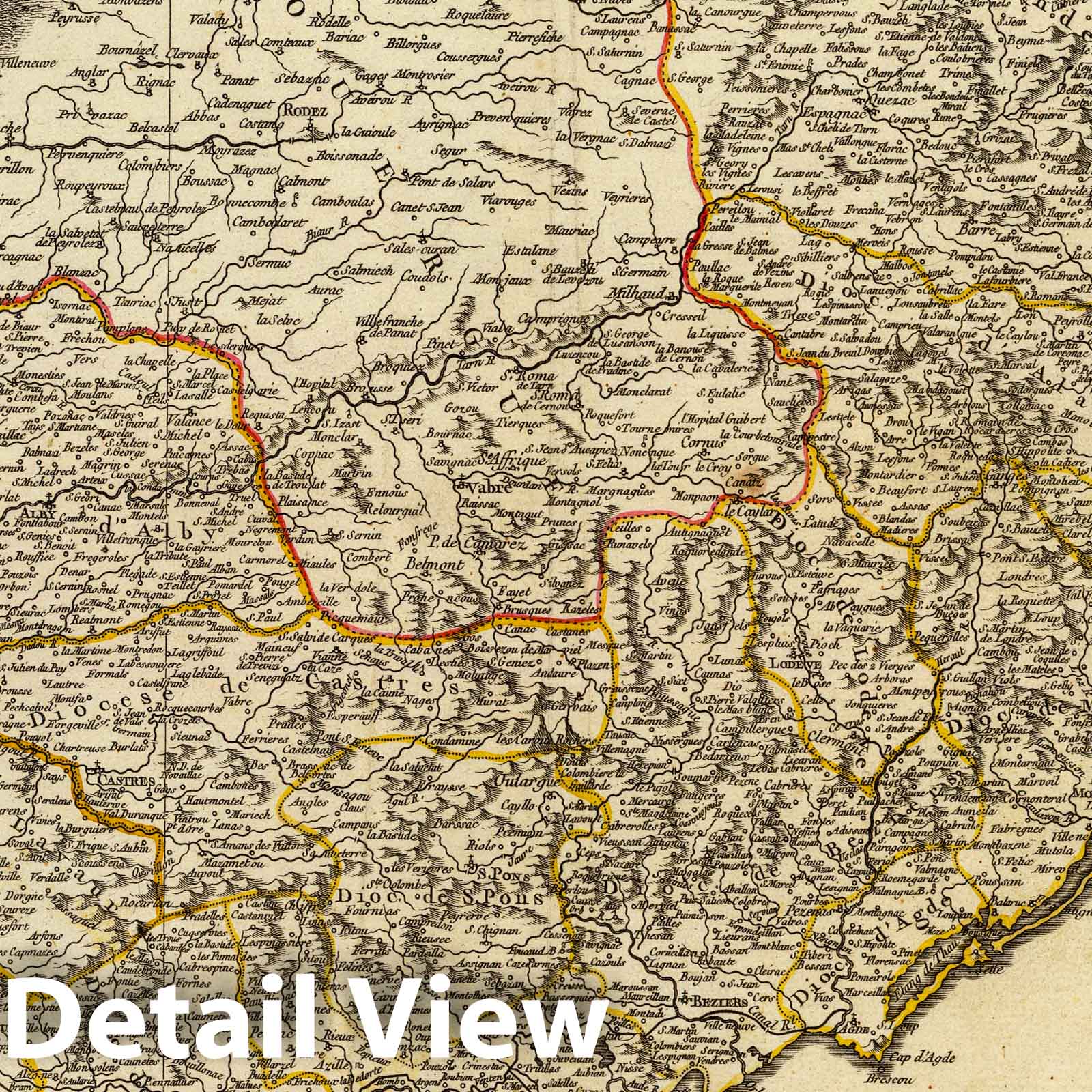 Languedoc and Roussillon Postal Map, 1752 - Historical Map Print