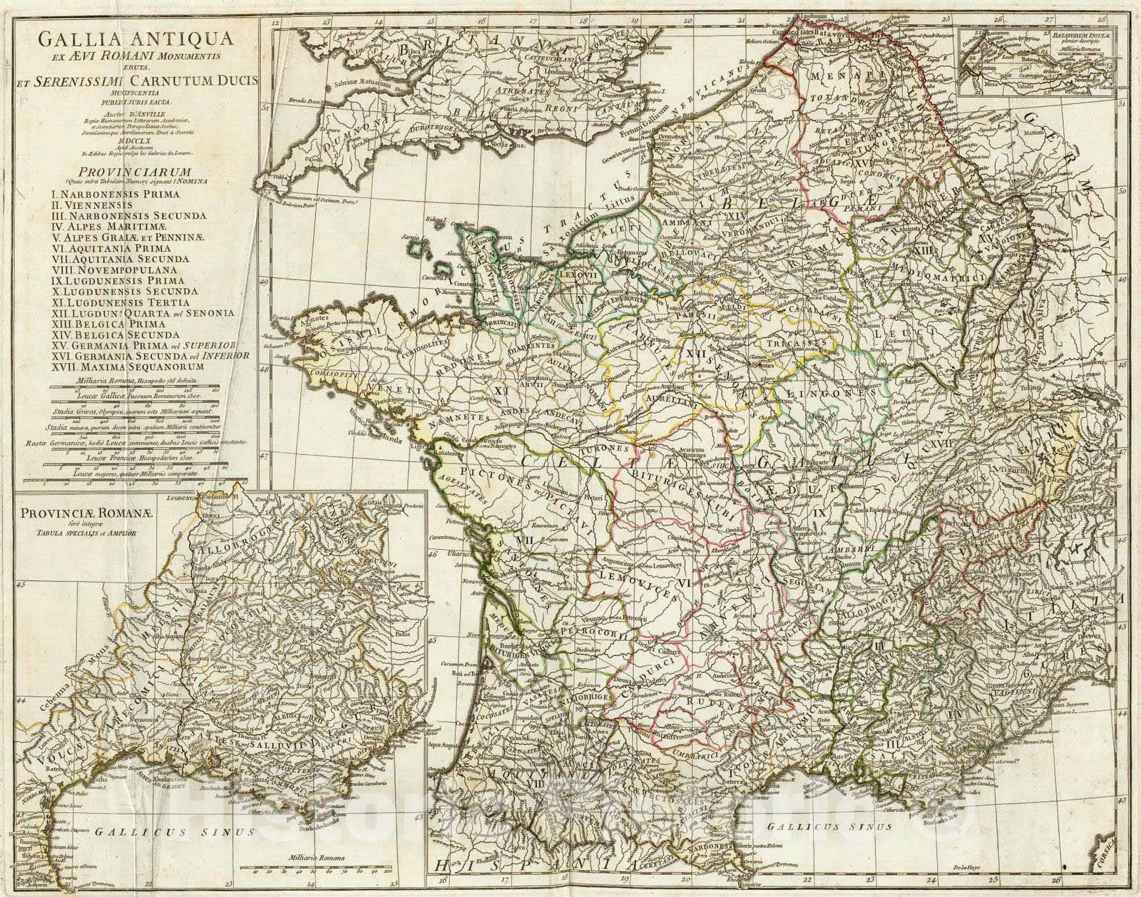 Historic Map : Belgium; France, 1760 Gallia Antiqua. , Vintage Wall Art