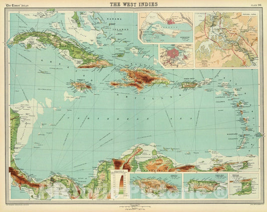 Historic Map : 1922 The West Indies. - Vintage Wall Art