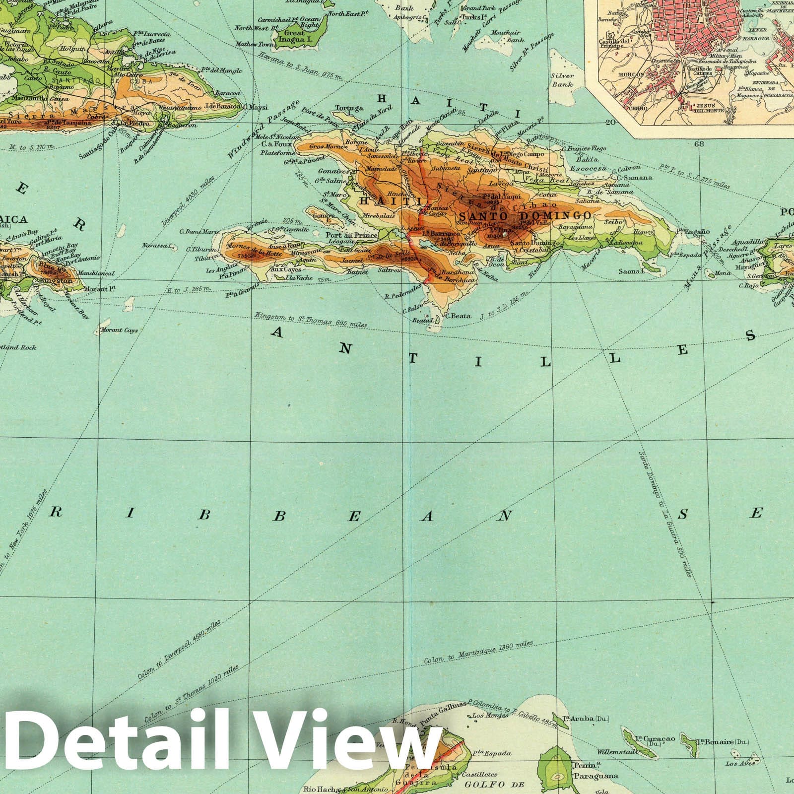 West Indies, Jamaica, Cuba, Panama Canal, Trinidad, and Puerto Rico - Survey Map, 1922