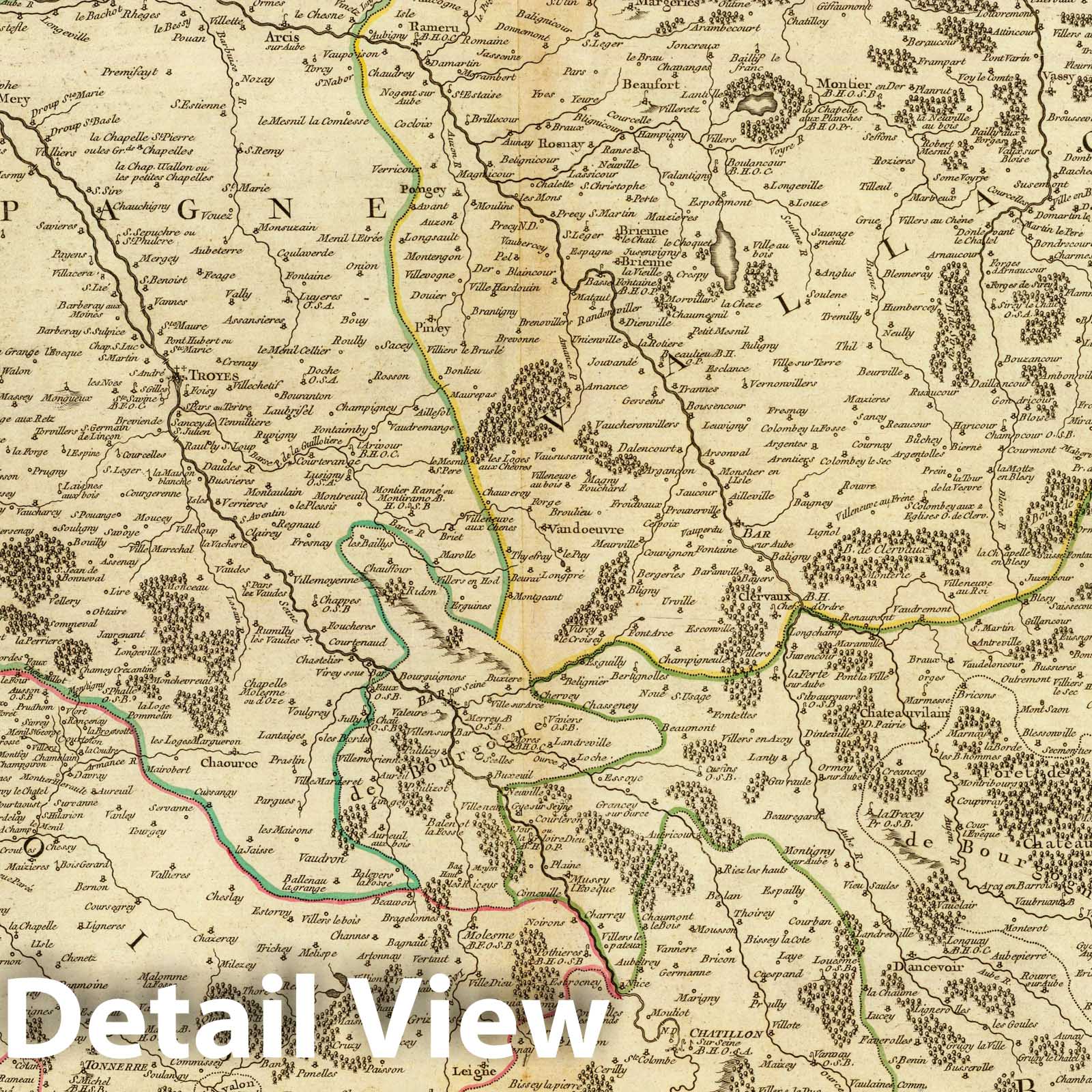 Champagne, Southern Part, France - Postal Map, 1752 - Historical Map Print