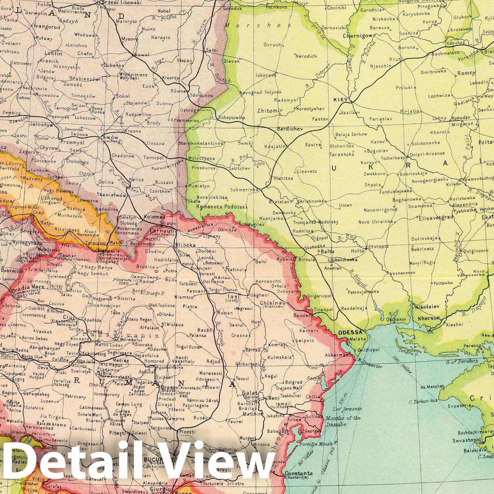 Eastern Europe - Survey Map, 1922 - Historical Communications Atlas Print