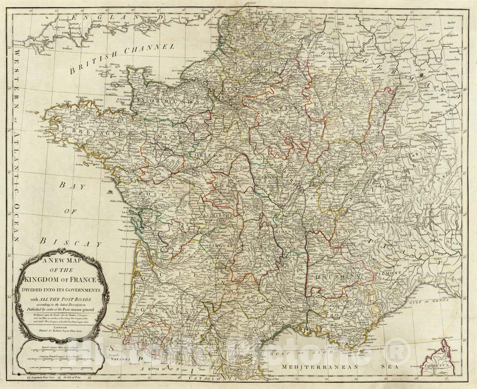 France - Road Map, 1790 - Historical Map Print