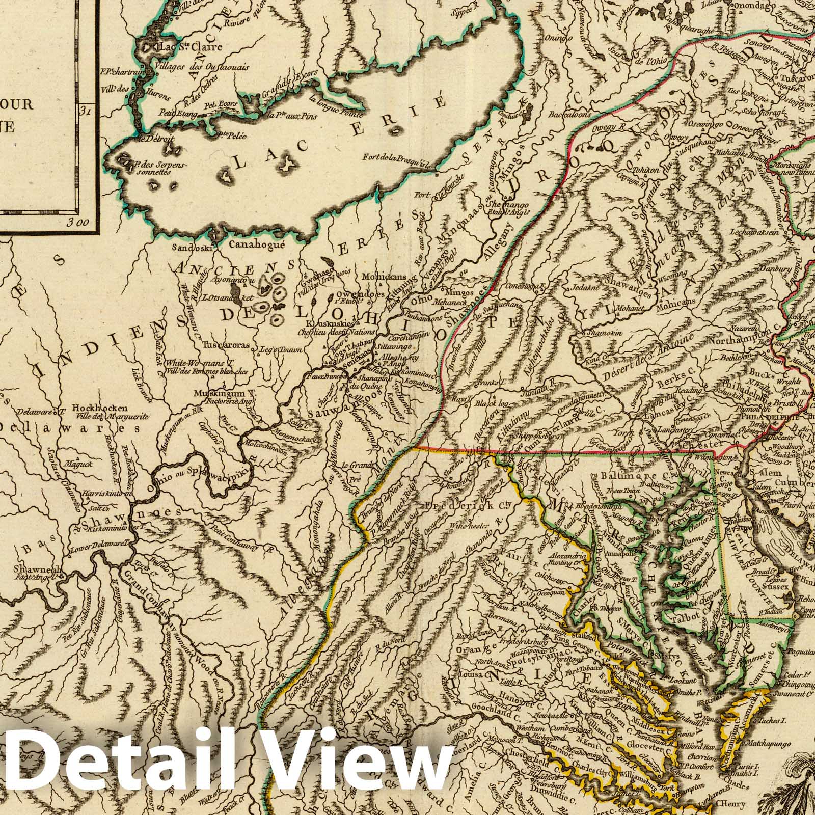 Ohio River, New England, New York, Pennsylvania, Virginia & Carolinas - Postal Map, 1755