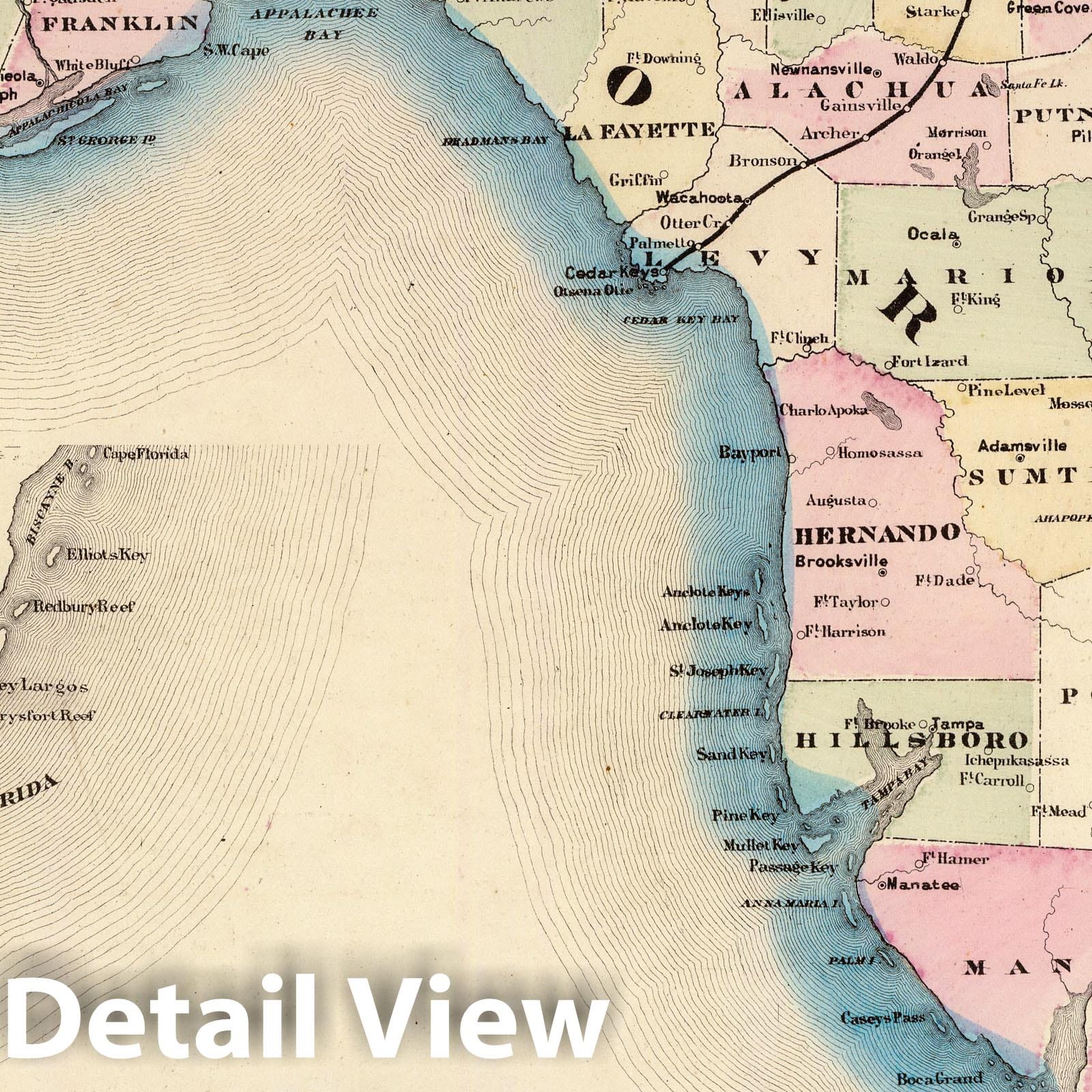 Florida - Railroad Map, 1875 - Historical Map Print