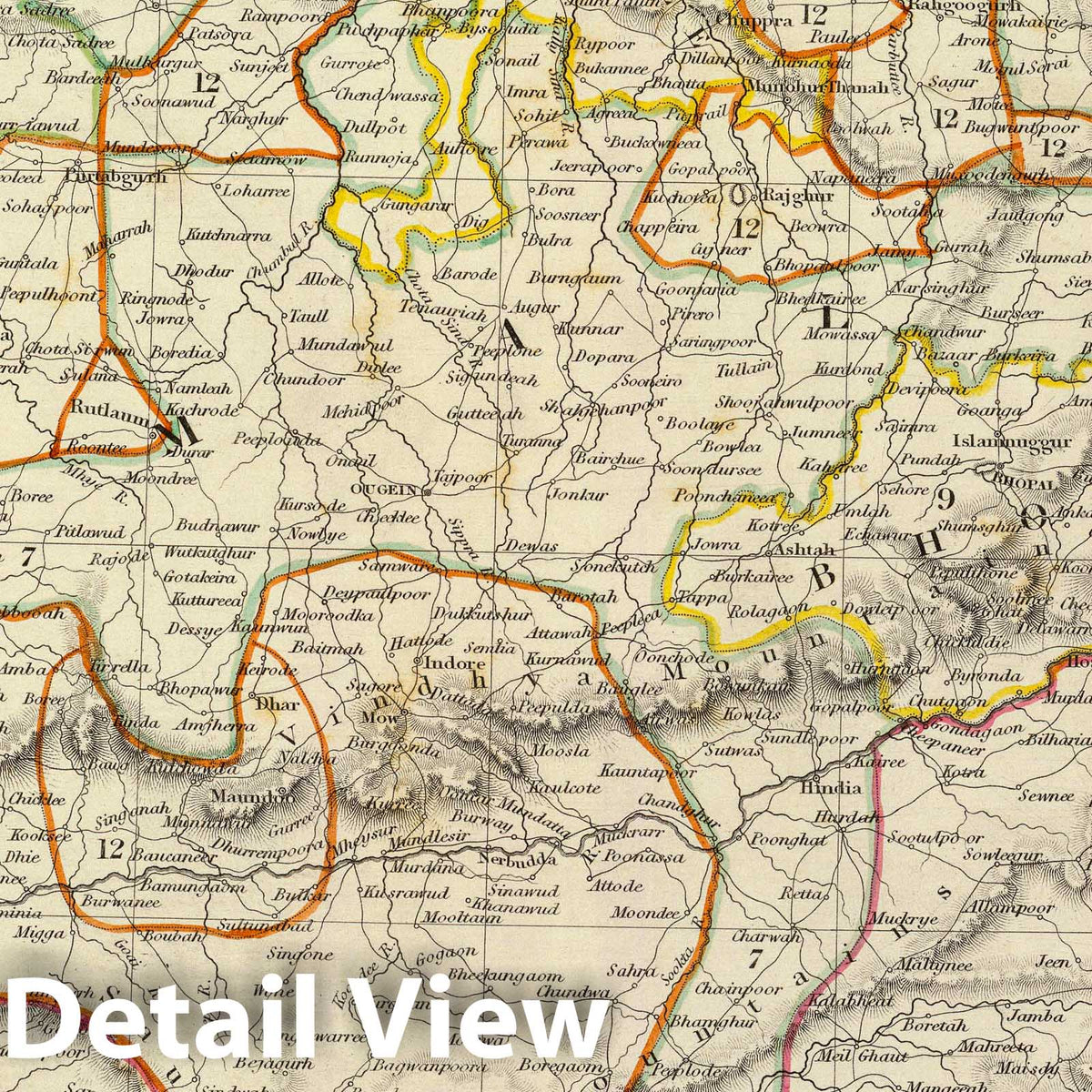 Madhya Pradesh and Surroundings, India - Geologic Map, 1833 - Historical Map Print