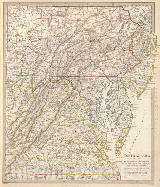 Historic Map : 1833 Penn, N.J, Md, Dela, D.C, Virginia. - Vintage Wall Art