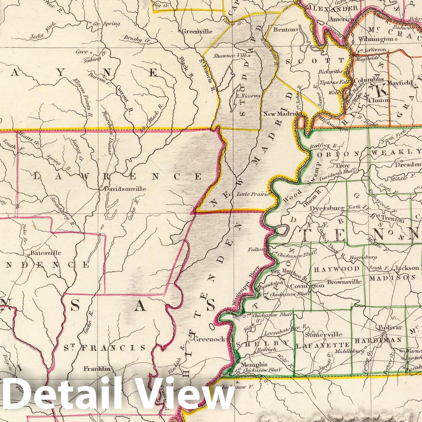 Missouri, Illinois, Kentucky, Tennessee, Alabama, Mississippi, Arkansas - Historical Map 1833