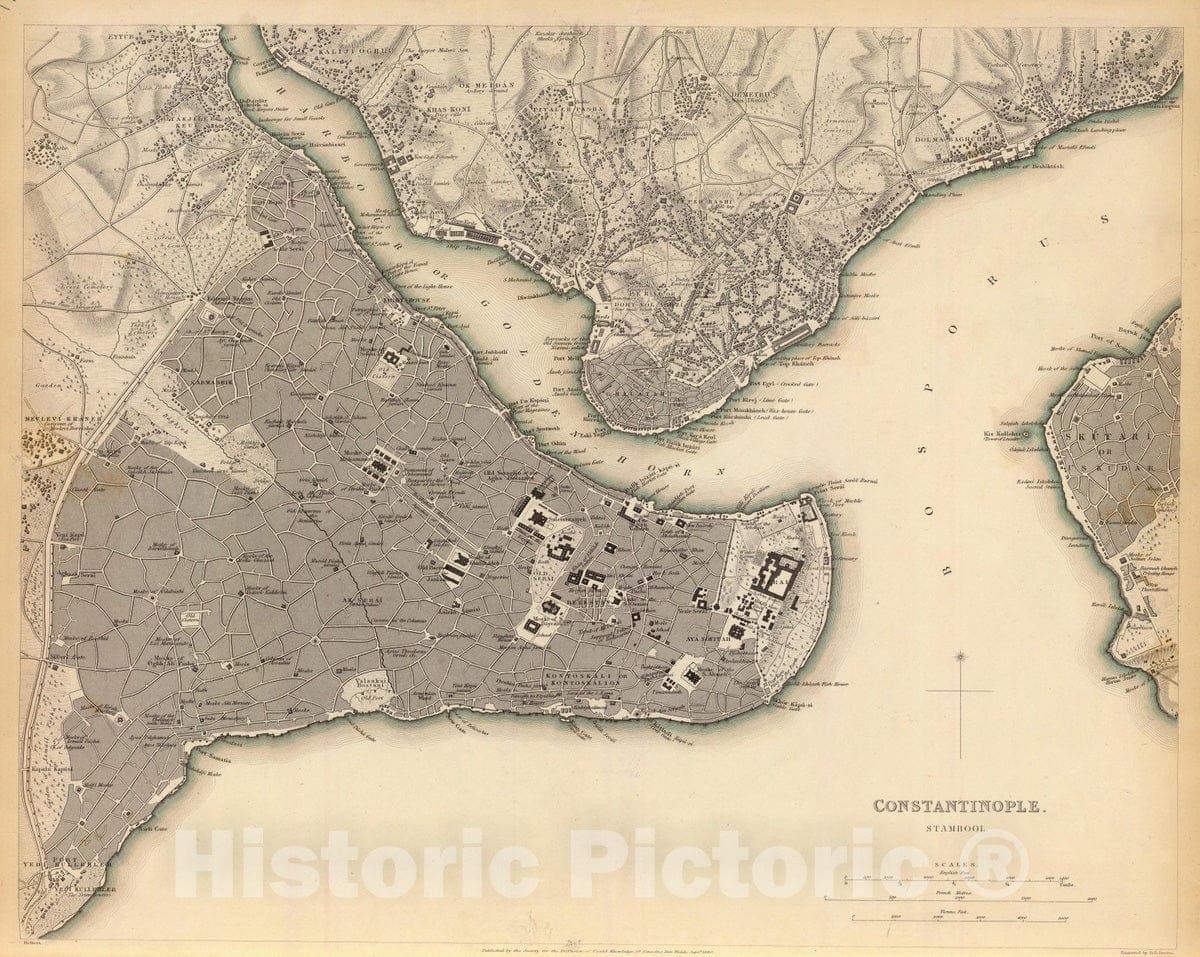 Historic Map : 1840 Constantinople. Stambool. - Vintage Wall Art