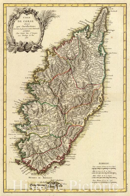 Historic Map : France, Corsica , France 1783 Corse. , Vintage Wall Art