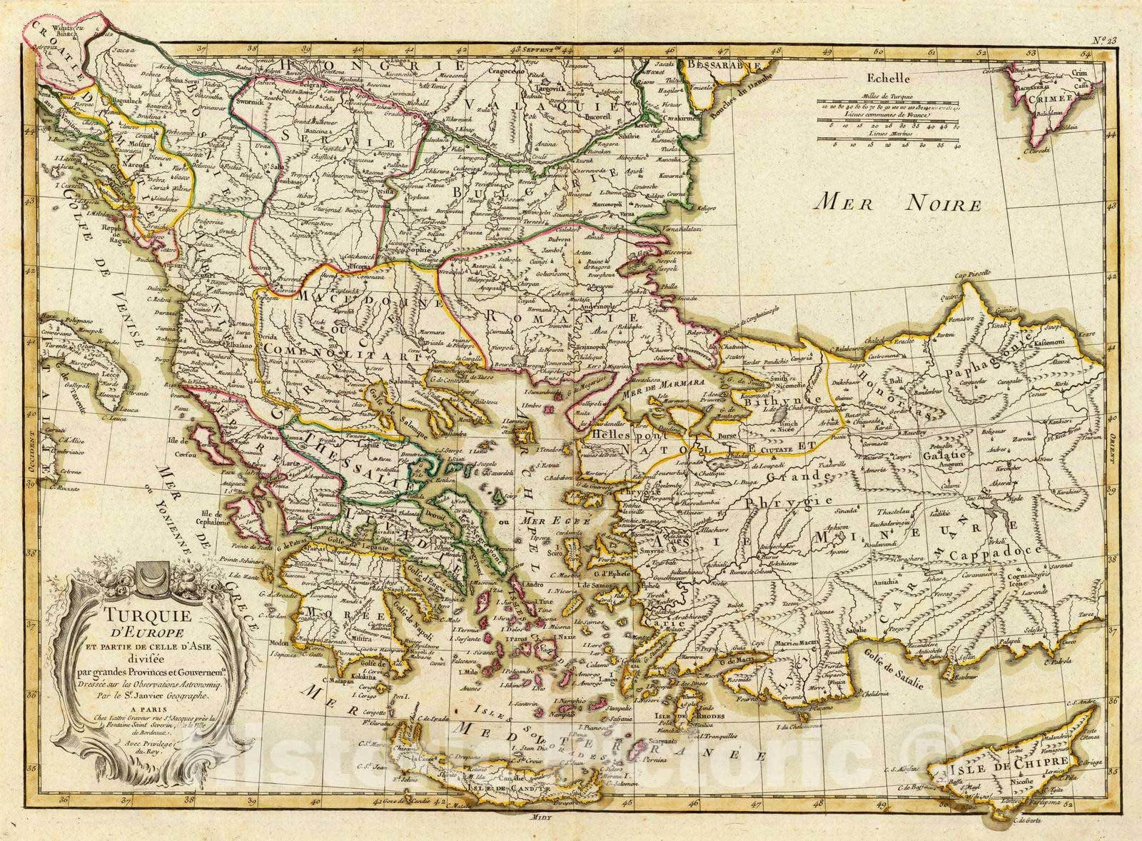 Historic Map : Greece; Turkey, Balkan Peninsula 1780 Turquie. , Vintage Wall Art