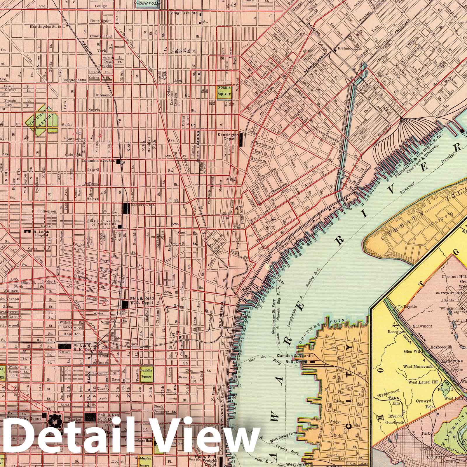 Philadelphia, Pennsylvania - River Map, 1897 - Historical Map Print