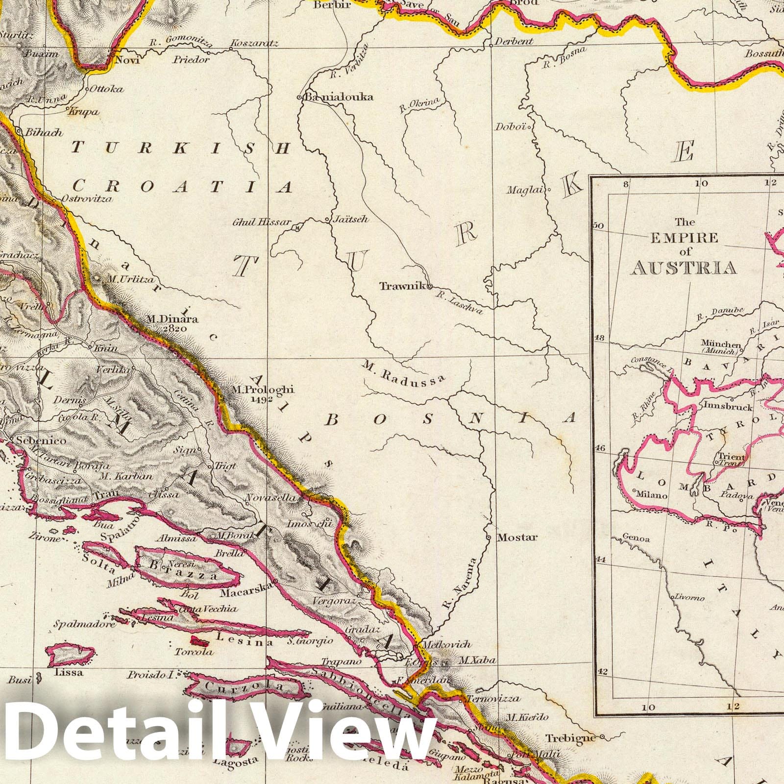 Croatia, Sclavonia, and Dalmatia - 1832 Historical Map Print