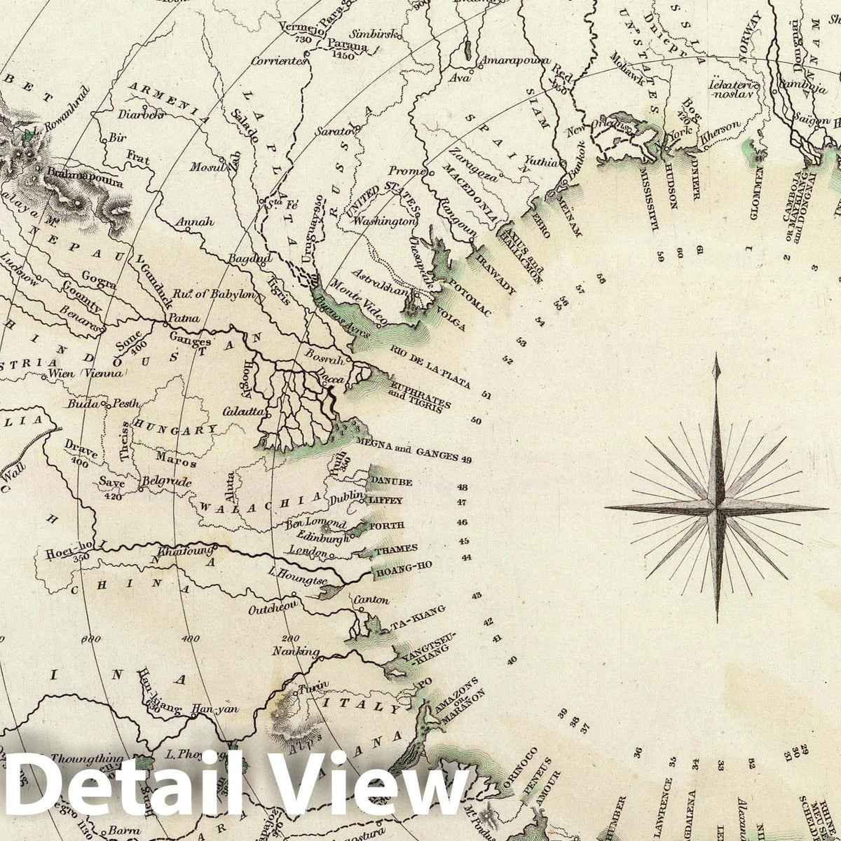 Principal Rivers of the World - Geologic Map, 1834 - Historical Map Print