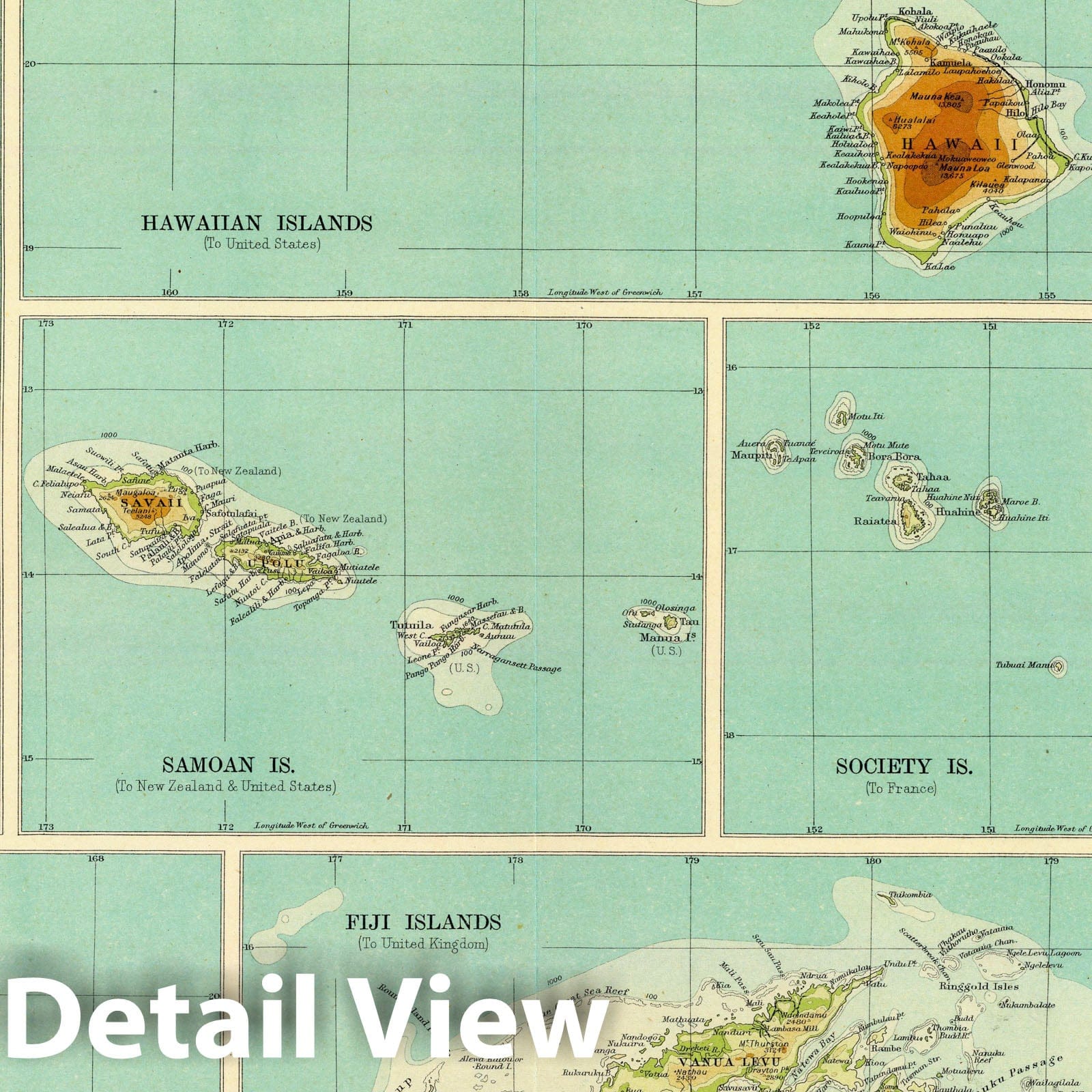 Islands of Oceania - Survey Map, 1922 - Historical Map Print