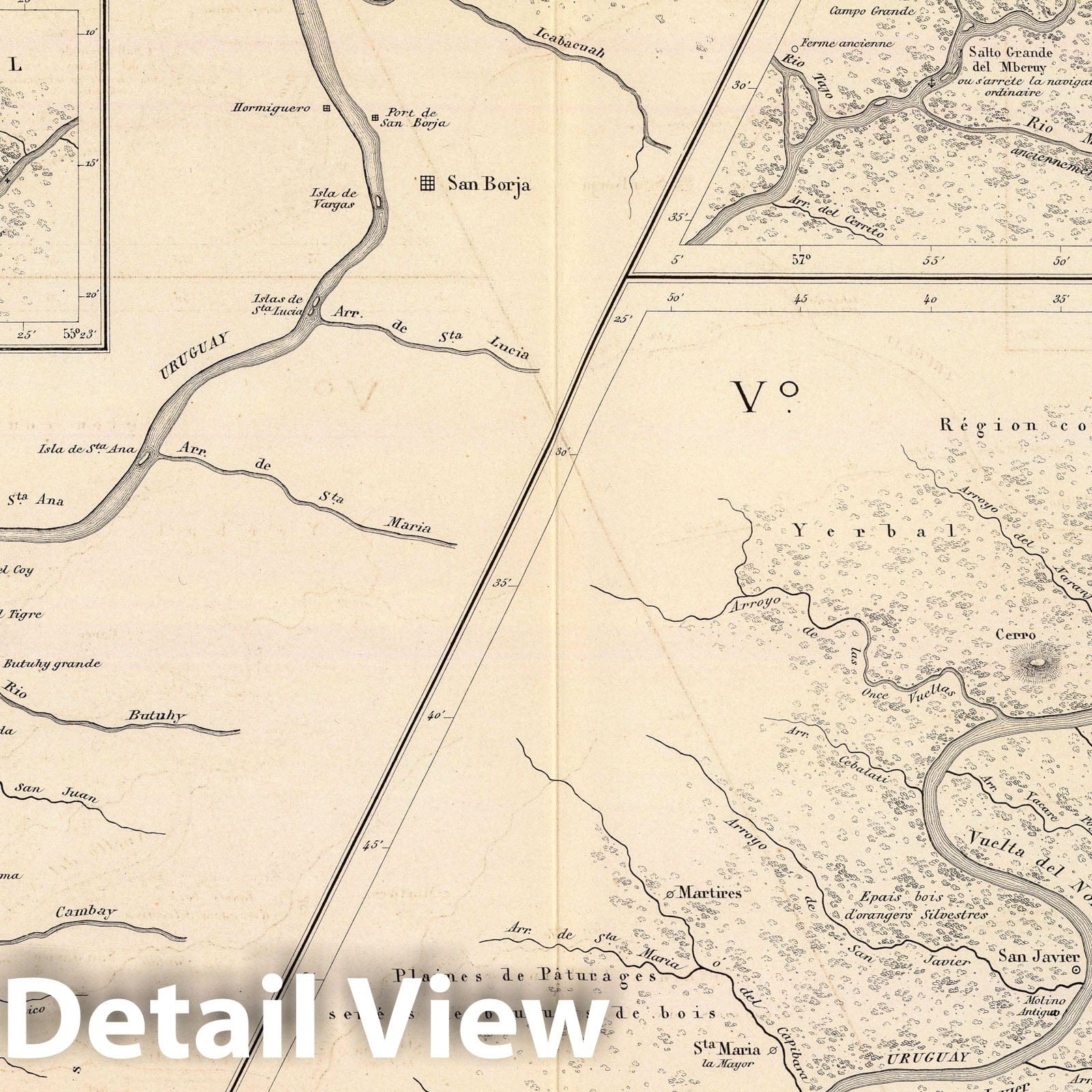 Upper Uruguay River, Uruguayana to Rio Pepiri-Guazu - 1873 Historical Map Print