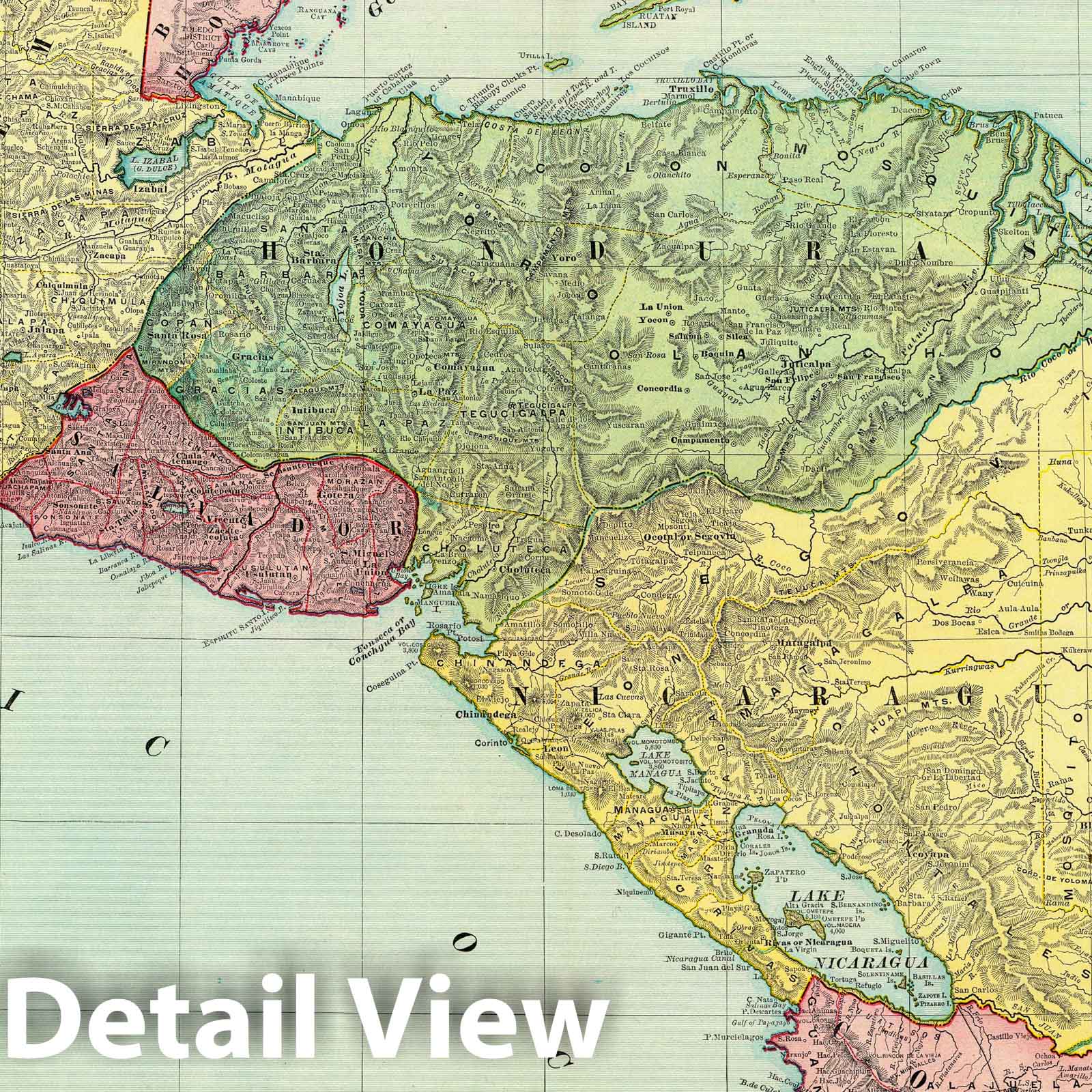 Central America with Nicaragua Canal, 1897 - Historical Map Print