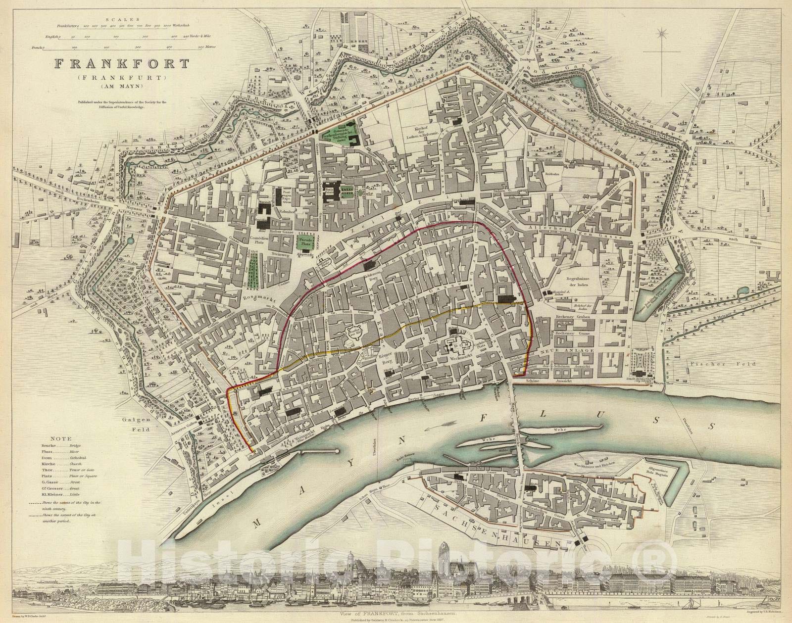 Frankfurt, Germany - Geologic Map, 1837 - Historical City Plan Print