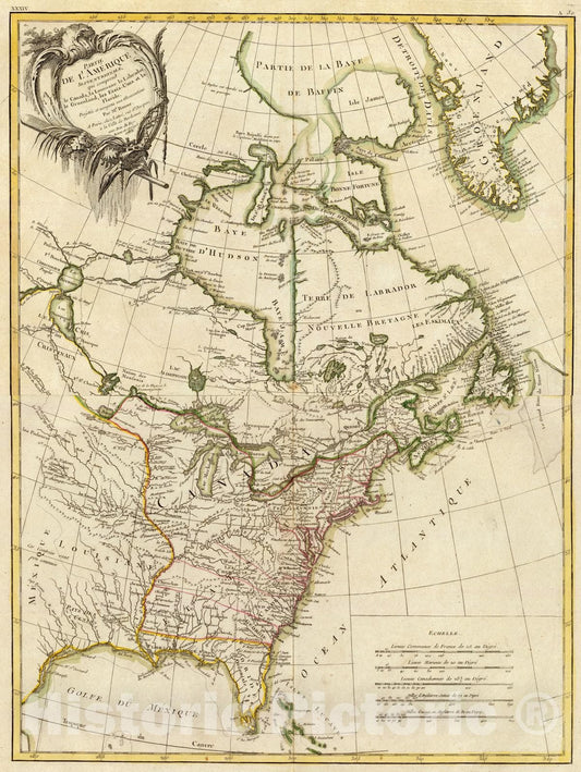 Historic Map : Canada; United States, 1783 Composite: L'Amerique Septentrionale. , Vintage Wall Art