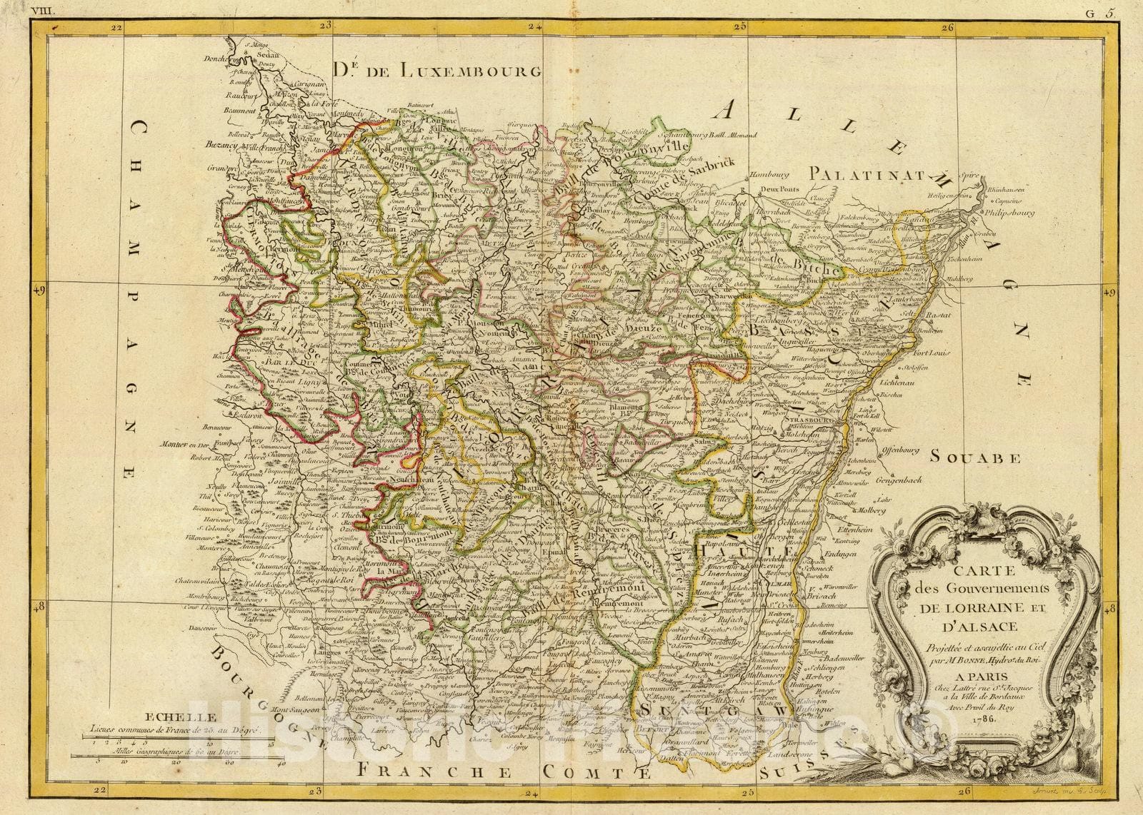 Historic Map : France, 1786 Lorraine, Alsace. , Vintage Wall Art