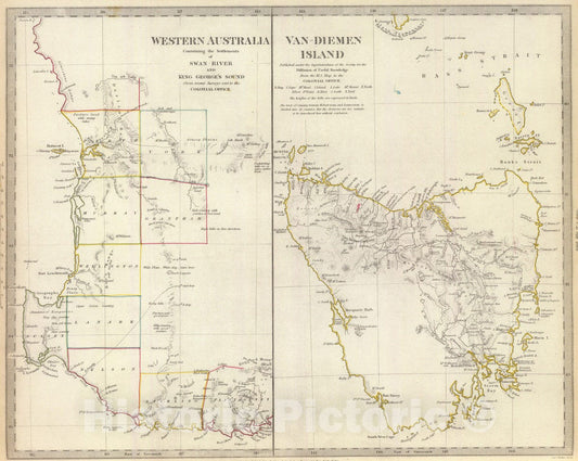 Historic Map : 1833 W. Australia, Tasmania. - Vintage Wall Art