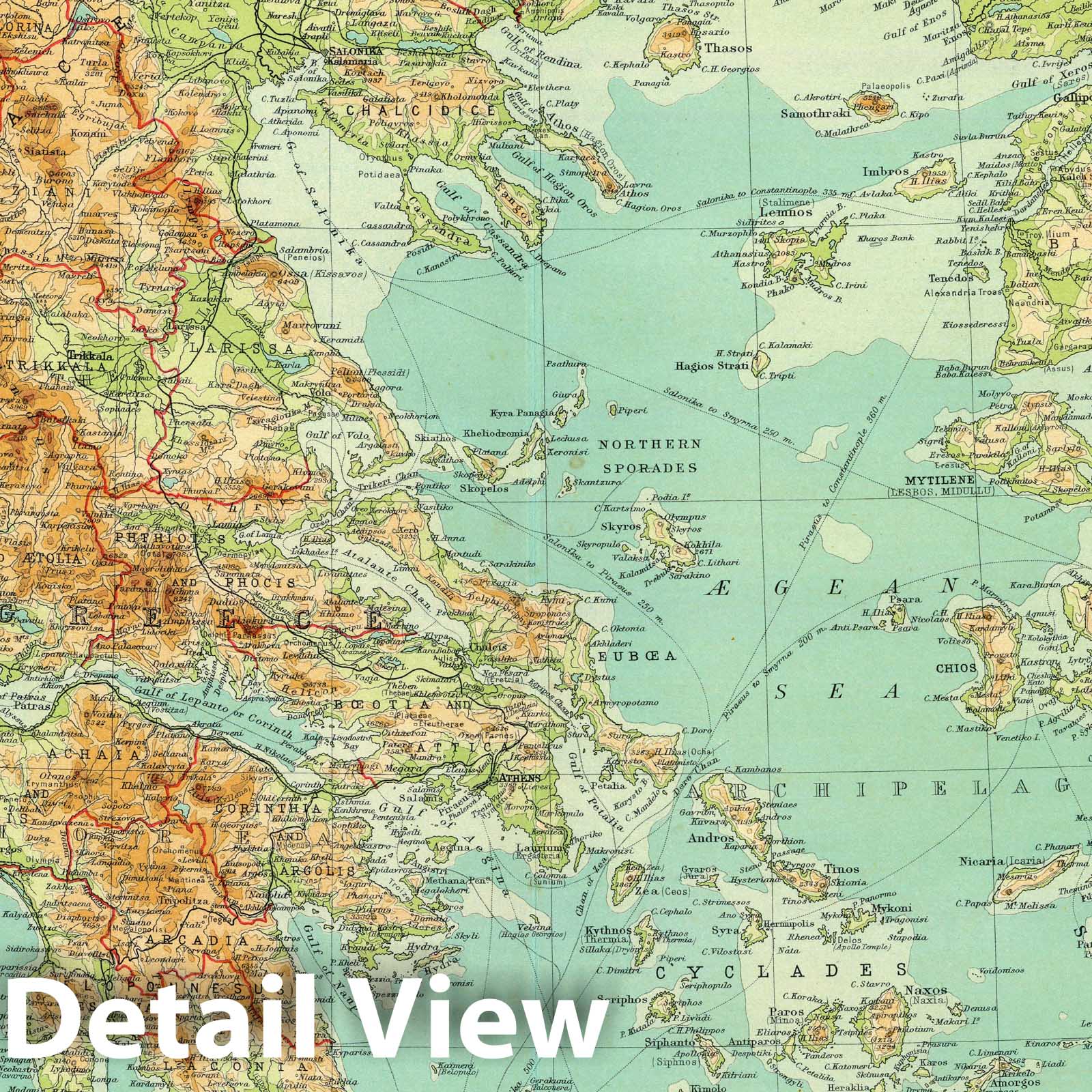 Greece and the Aegean with Athens Region, Dardanelles, and Bosporus - 1922 Survey Map