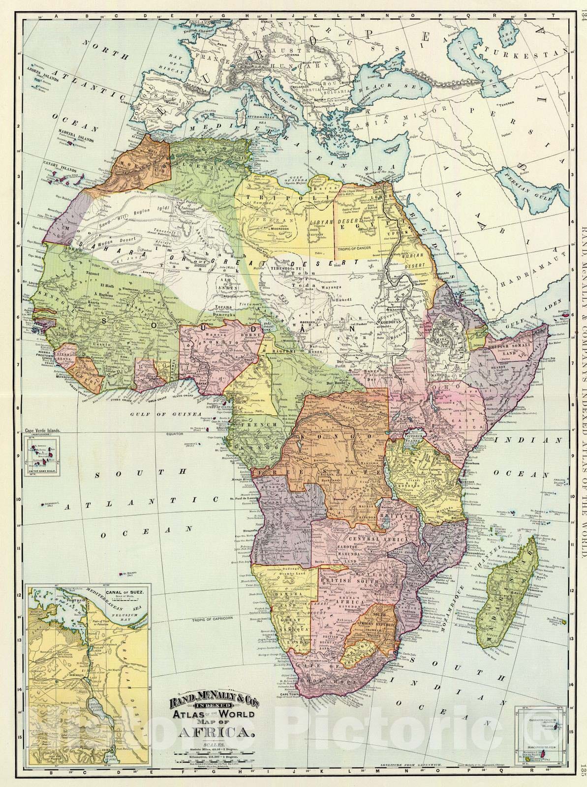 Africa with Suez Canal Inset, 1897 - Historical Map Print