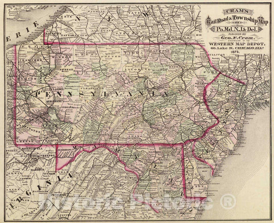 Historic Map : National Atlas - 1875 Pa. Md. N.J. & Del. - Vintage Wall Art