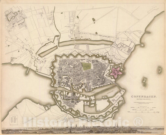 Historic Map : 1837 Copenhagen, Kiobenhaven. - Vintage Wall Art