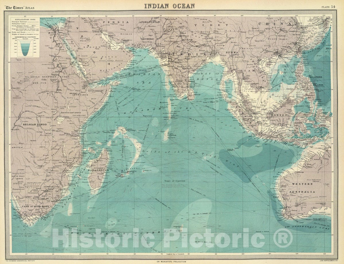 Indian Ocean Nautical Chart, 1922 - Historical Map Print