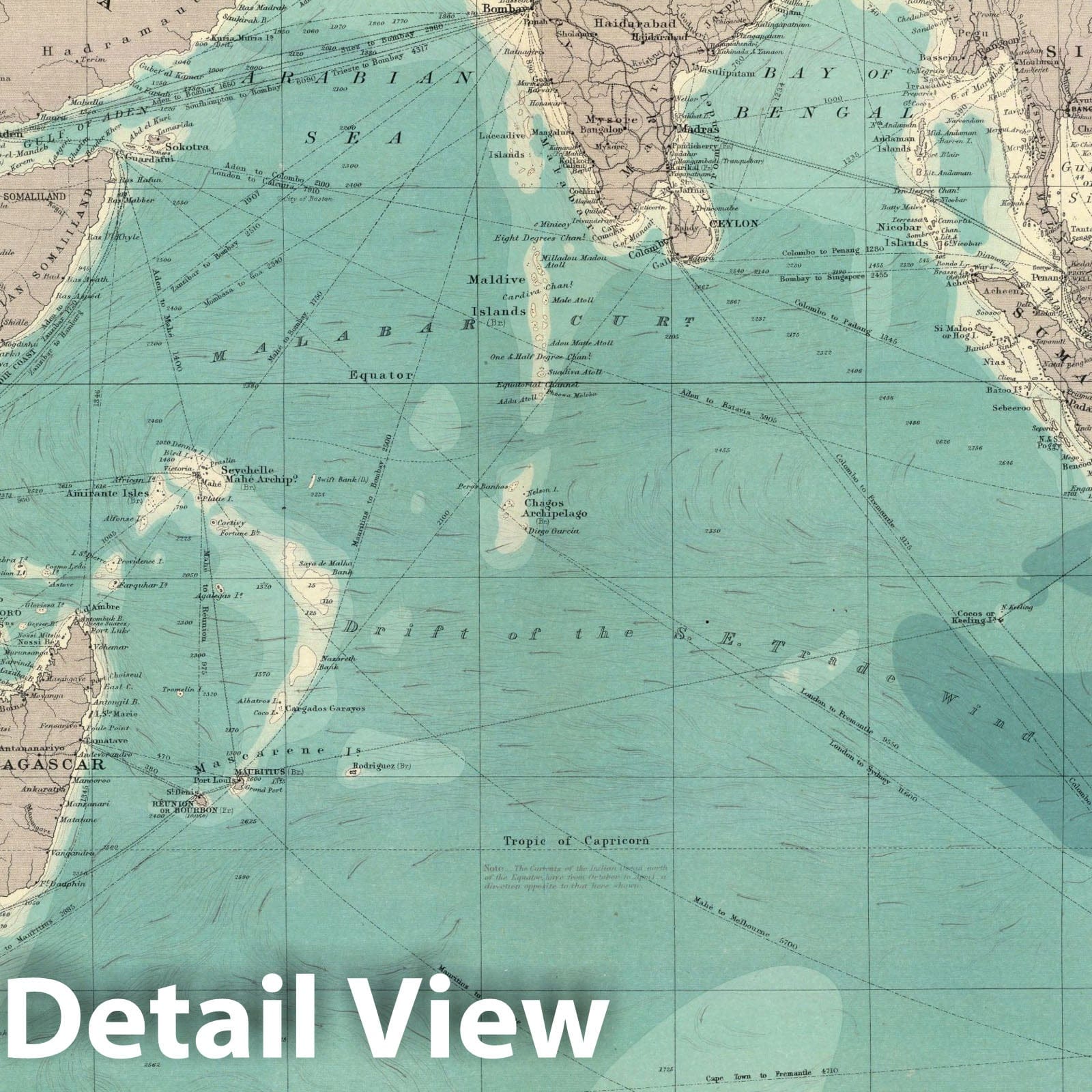 Indian Ocean Nautical Chart, 1922 - Historical Map Print