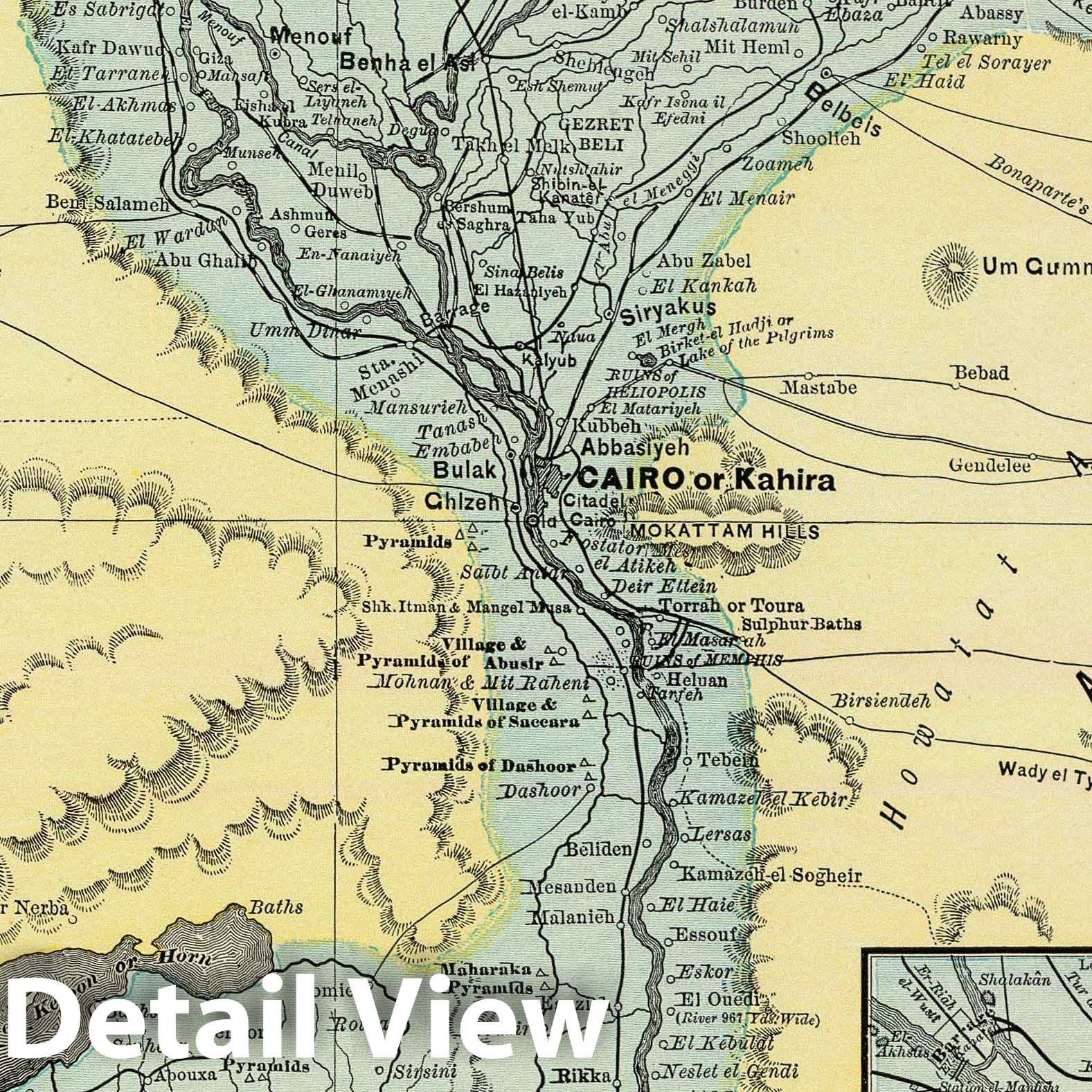 Egypt with Upper Egypt and Cairo Region - Canal Map, 1897 - Historical Map Print