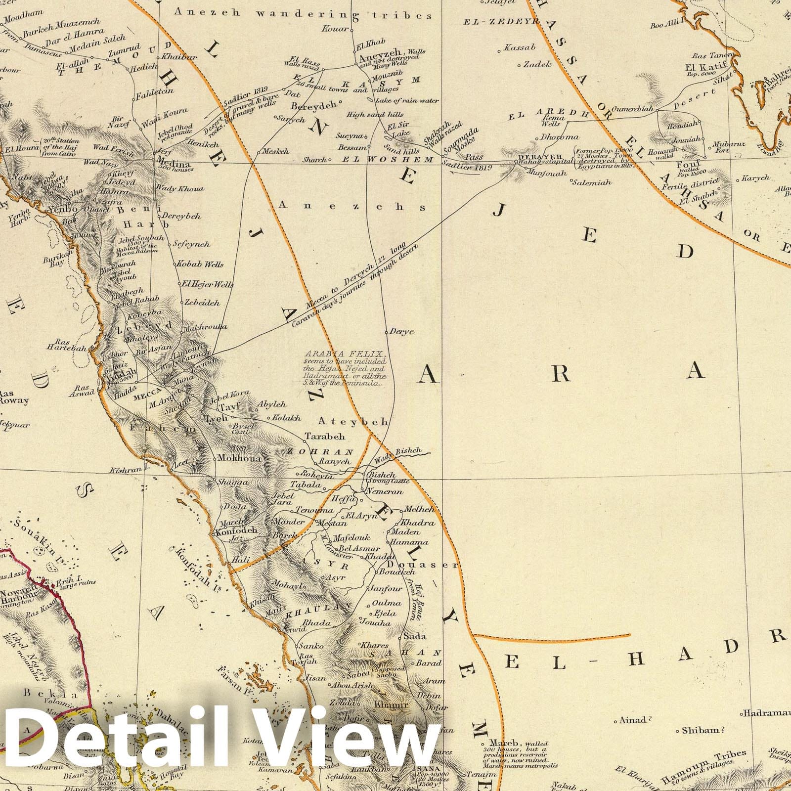 Arabia with Egypt, Nubia, and Abyssinia - 1843 Geologic Map Print