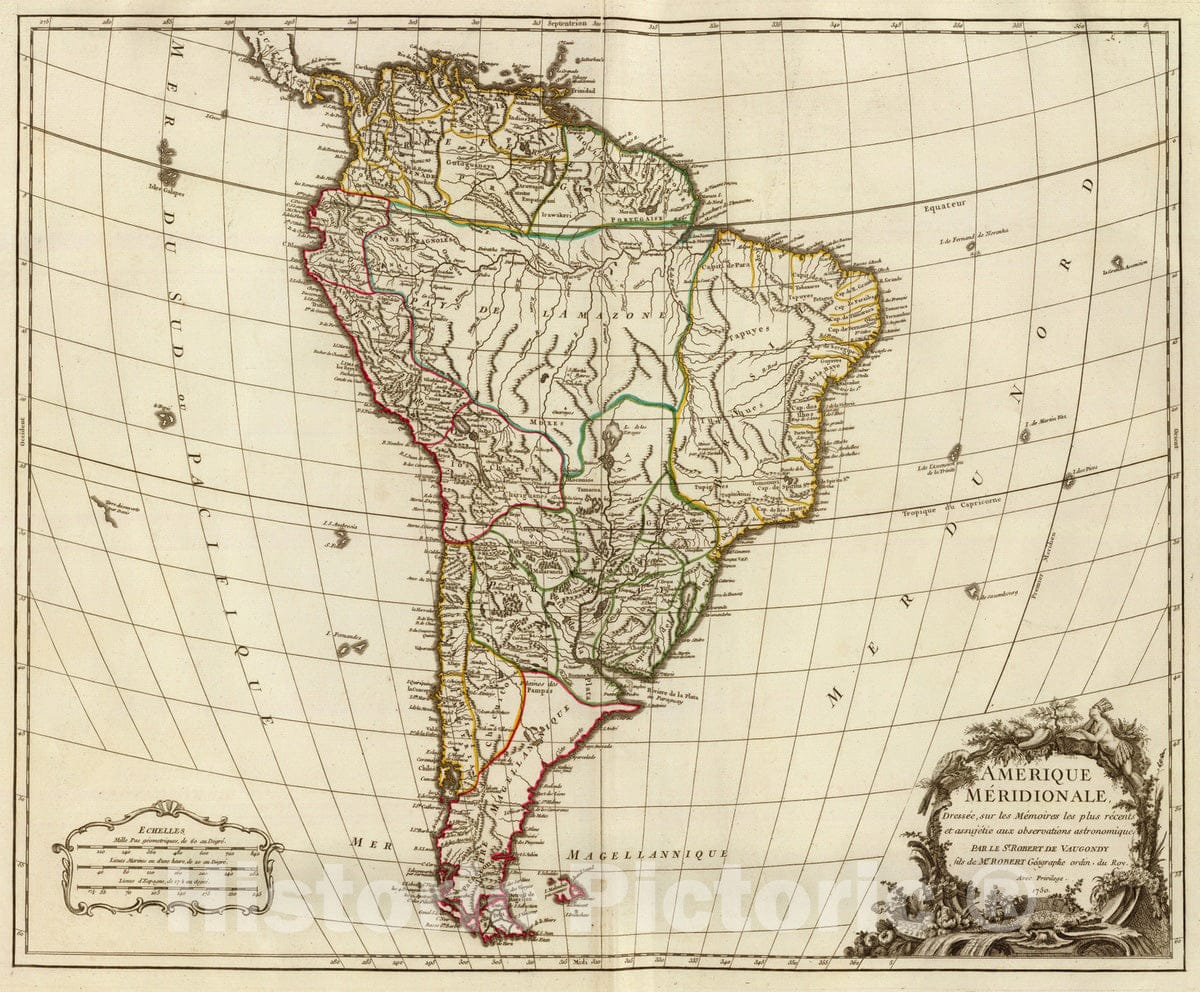 Historic Map : 1750 Amerique Meridionale. - Vintage Wall Art