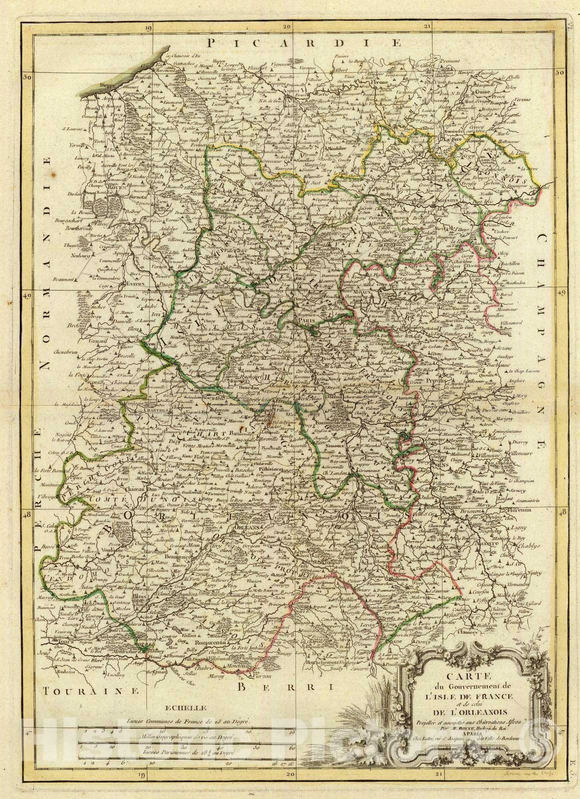 Historic Map : France, 1771 Ile de France, Orleanois. , Vintage Wall Art