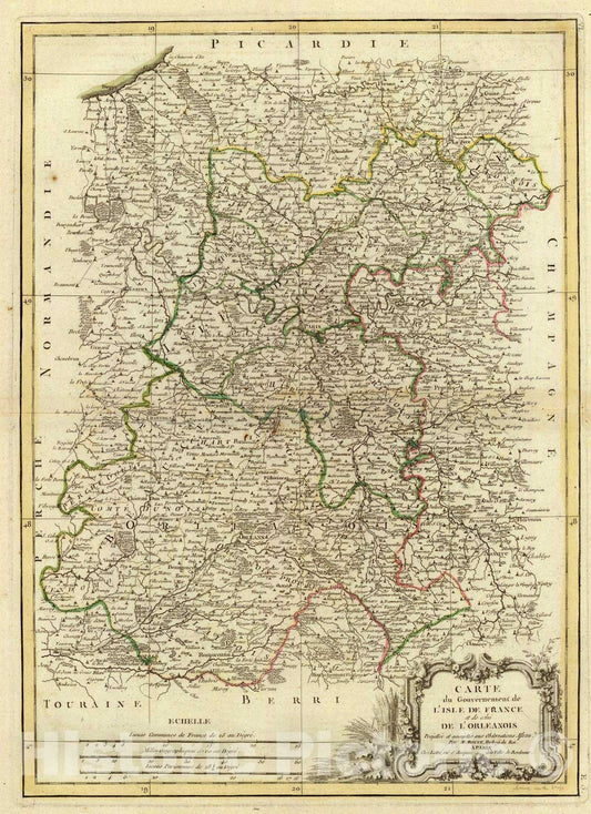 Historic Map : France, 1771 Ile de France, Orleanois. , Vintage Wall Art
