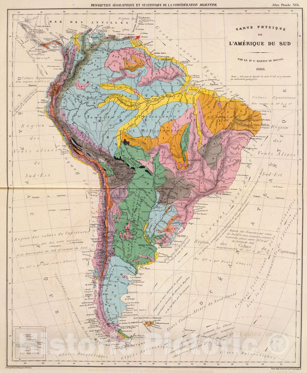 Historic Map : National Atlas - 1873 Carte physique de l'Amerique du Sud. - Vintage Wall Art