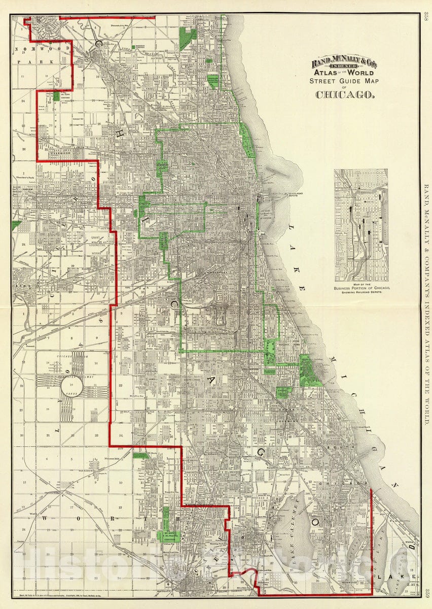 Chicago - Railroad Map, 1897 - Rand McNally Atlas Print