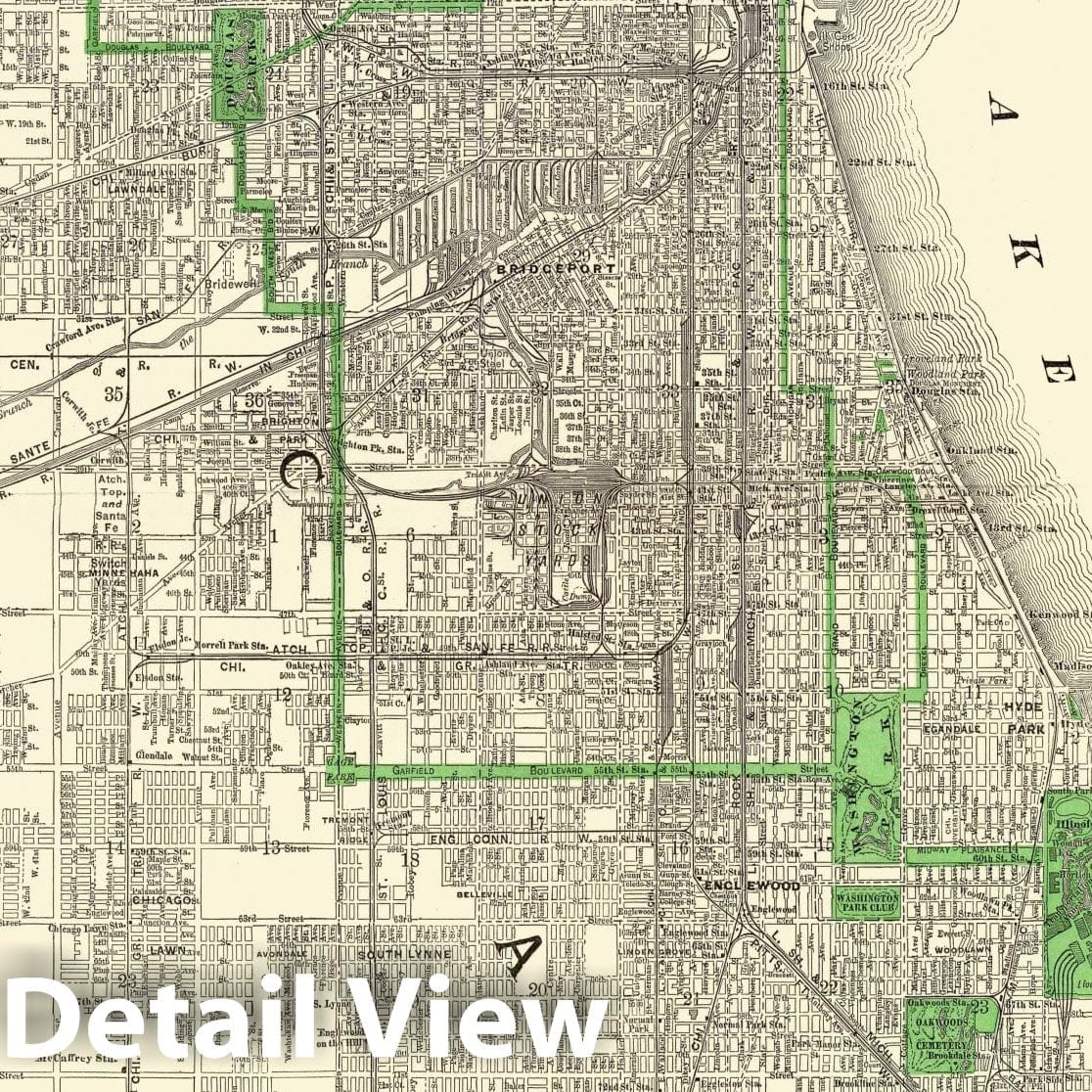 Chicago - Railroad Map, 1897 - Rand McNally Atlas Print