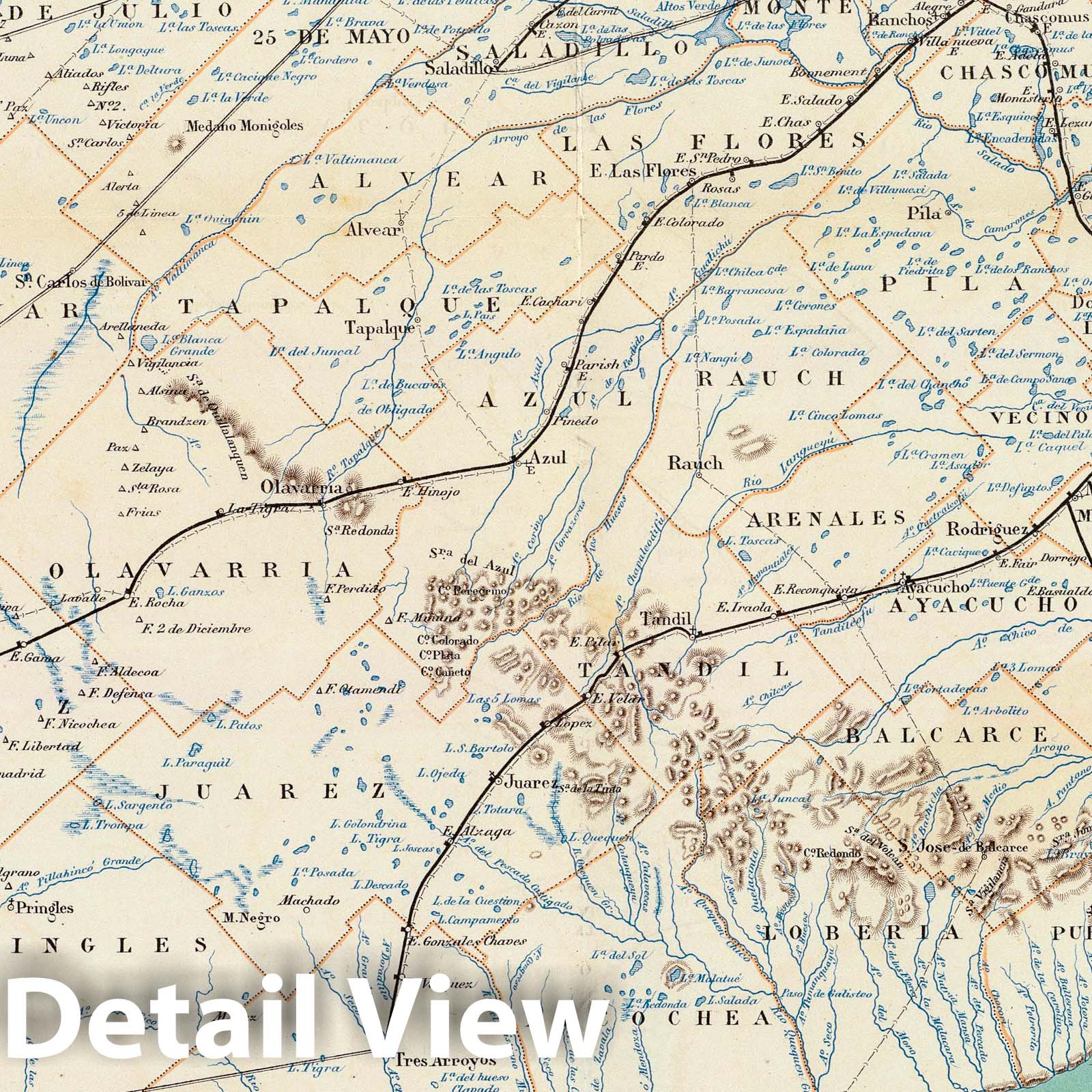 Buenos Aires Province, Argentina - Railroad Map, 1888 - Historical Map Print