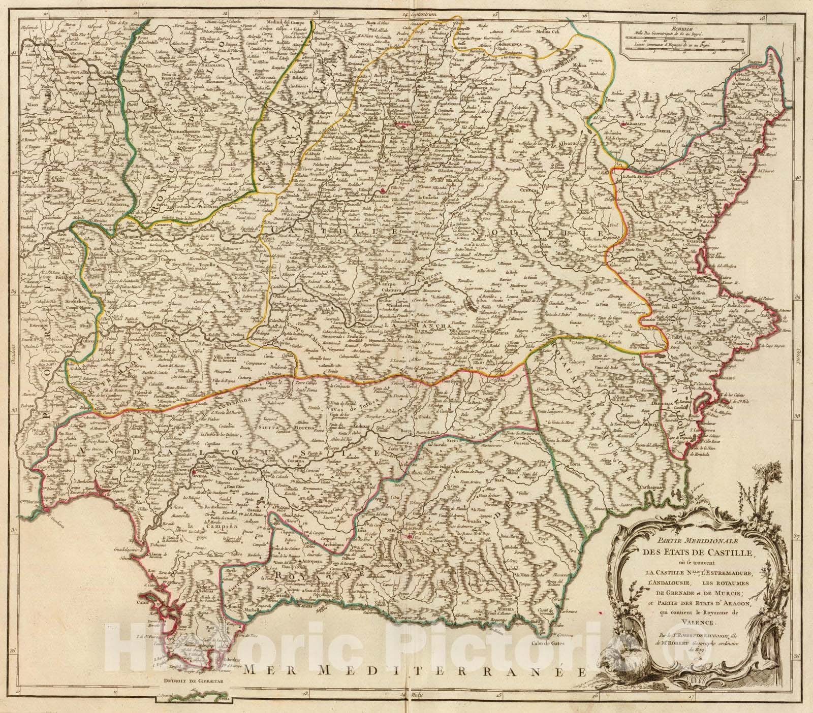 Historic Map : Spain, 1751 Castille meridionale. , Vintage Wall Art