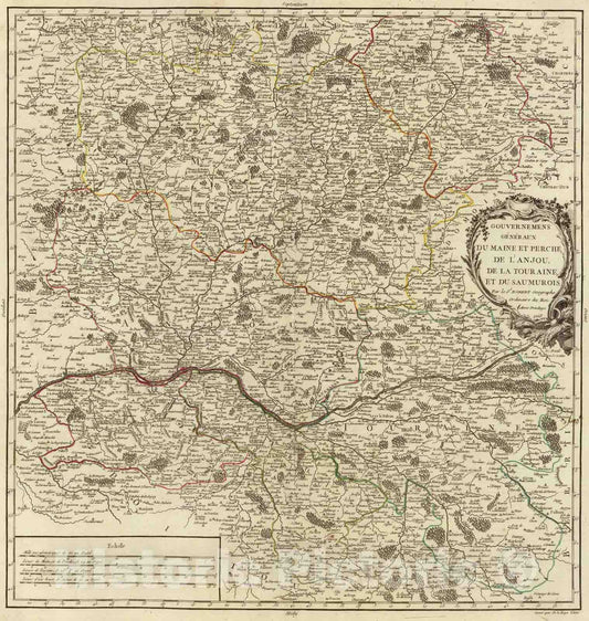 Historic Map : France, 1753 Maine, Perche, Anjou, Touraine, Saumurois. , Vintage Wall Art