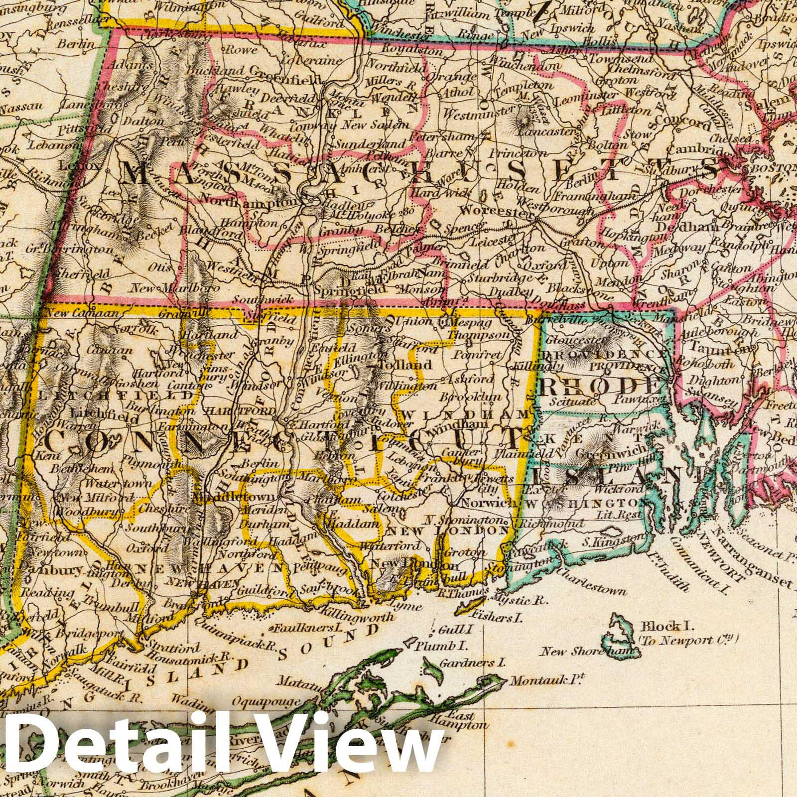New York, Vermont, Maine, New Hampshire, Massachusetts, Connecticut, Rhode Island, and New Jersey - 1832 Historical Map Print