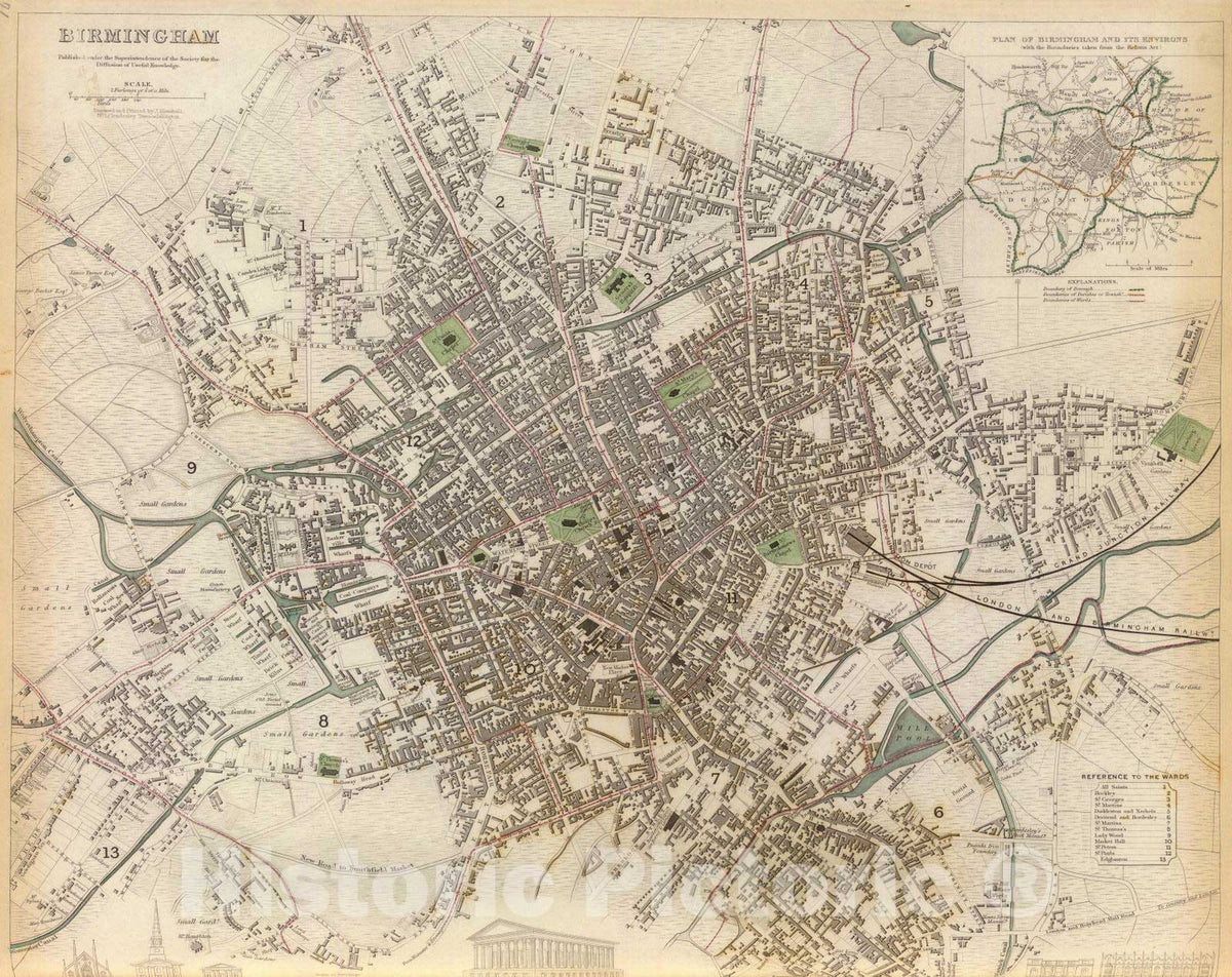 Historic Map : 1839 Birmingham : Vintage Wall Art