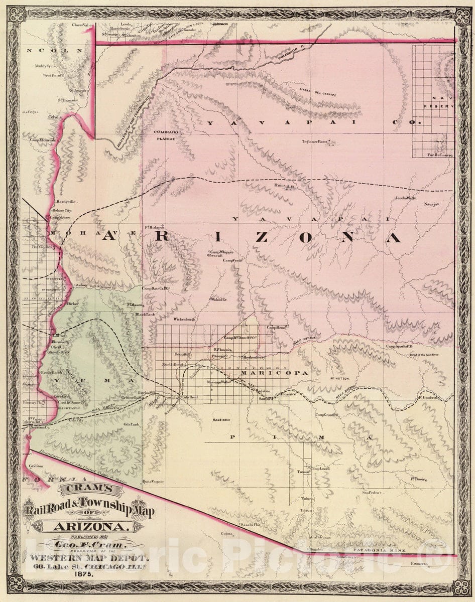 Historic Map : National Atlas - 1875 Arizona. - Vintage Wall Art